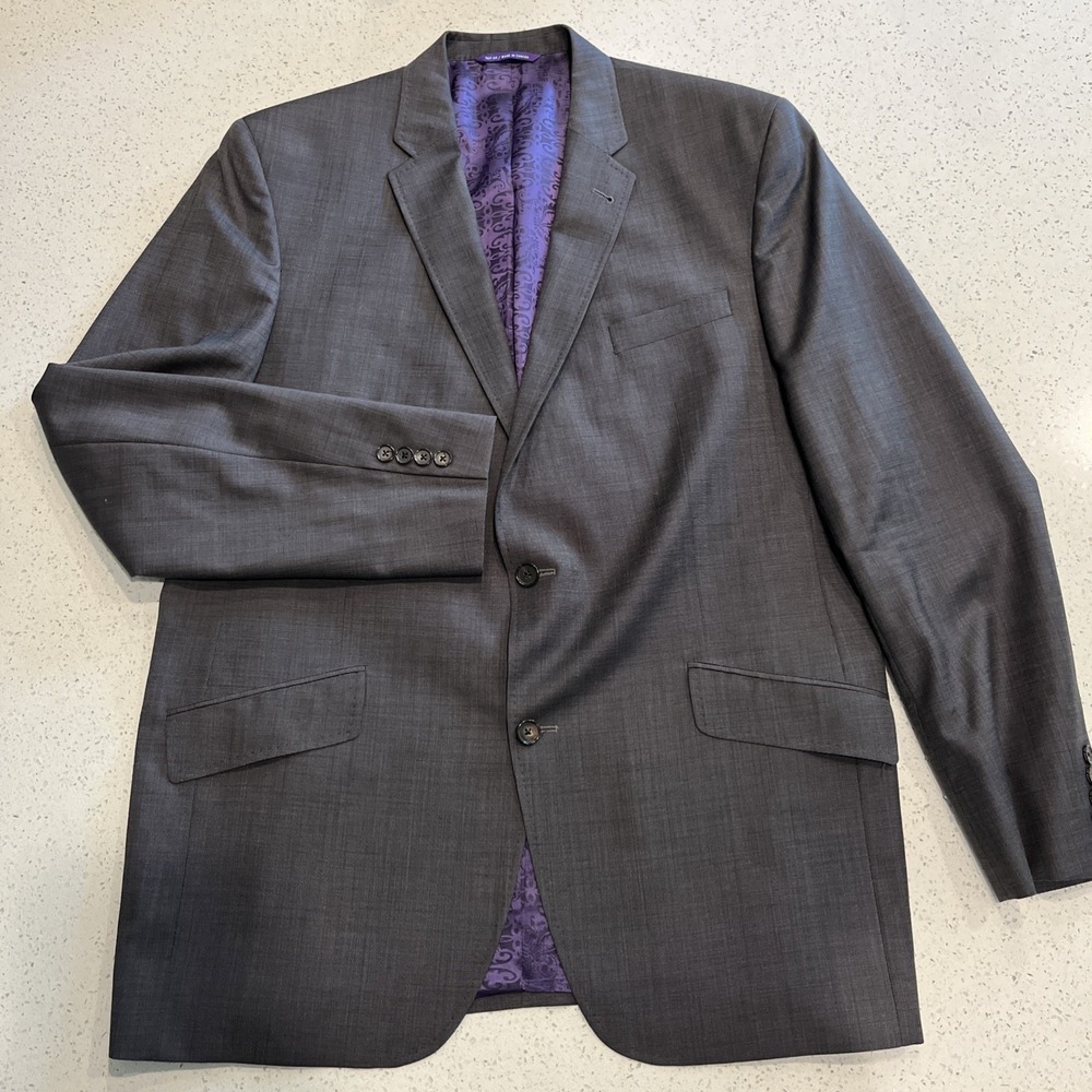 Ted Baker Endurance Blazer Men's Size 46L Solid Gray Jones CT Wool Jacket Coat